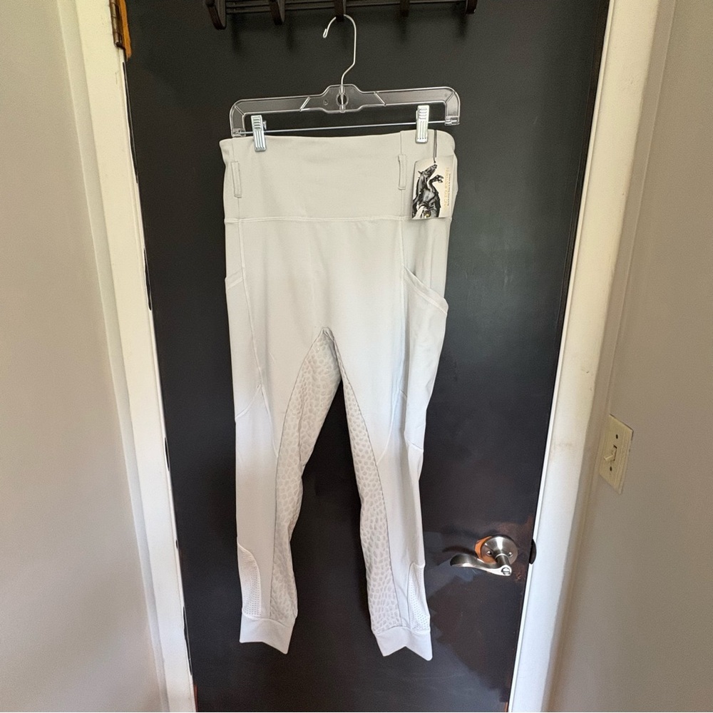 Women's High-Waist White Riding Tights with Full Seat Grip